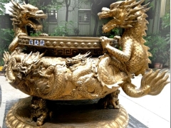 罄鐘台灣佛具工廠～佛具批發，銅鐘、銅罄、天公爐-5尺1脫臘九龍爐(未染色正面)